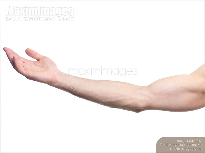 Extended man arm with open palm Stock photo of Extended man arm with open palm Buy commercial use license at MaximImages