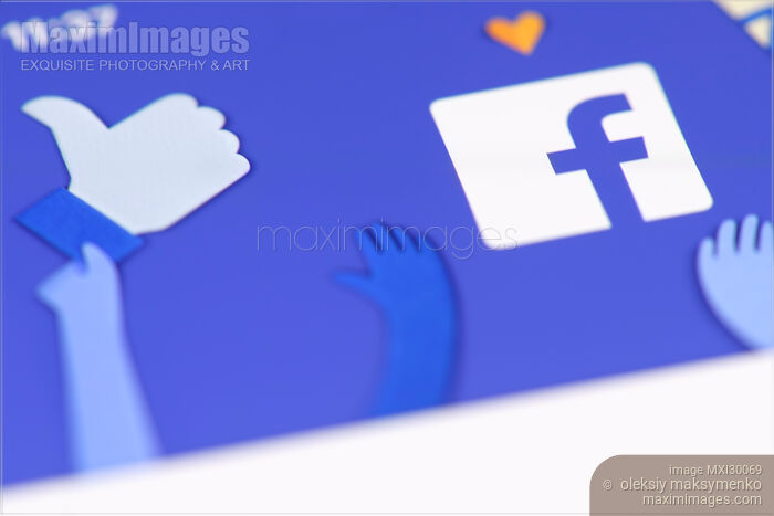 Stock photo of Facebook app front page logo on the screen Buy commercial use license at MaximImages