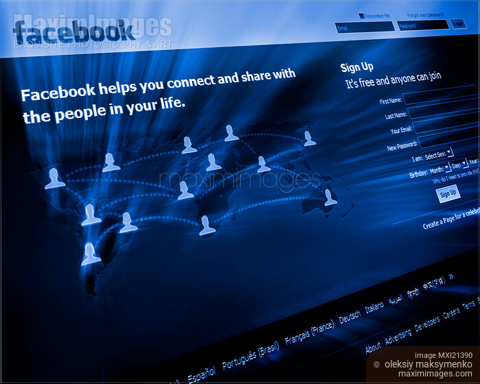 Facebook front page logo on a computer screen Stock photo of Facebook front page logo on a computer screen Buy commercial use license at MaximImages