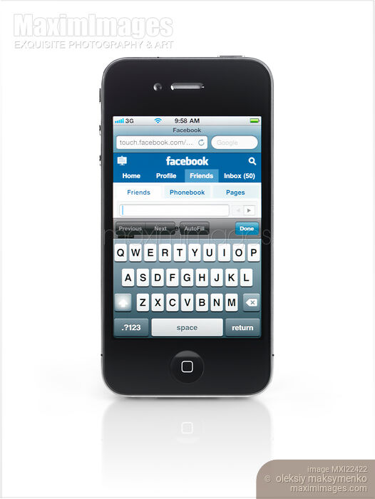 Stock photo of Facebook Web Site Open on Apple iPhone 4 Smartphone Buy commercial use license at MaximImages