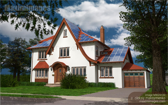 Family house with solar panels Stock image of Family house with solar panels Buy commercial use license at MaximImages