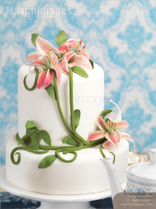 Stock photo of Fancy cake decorated with flowers Buy commercial use license at MaximImages