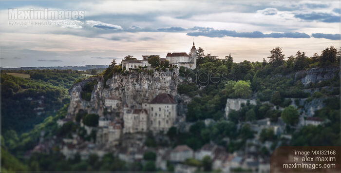Fine art panorama of Rocamadour French clifftop village built into rock Southern France Stock photo of Fine art panorama of Rocamadour French clifftop village built into rock Southern France Buy commercial use license at MaximImages