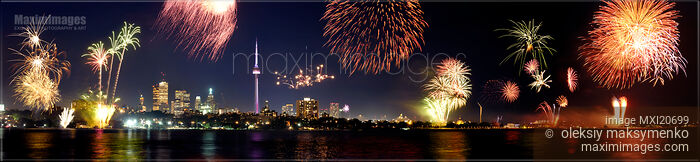 Stock photo of Fireworks over Toronto Buy commercial use license at MaximImages