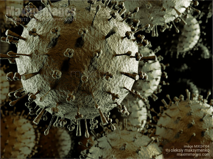 Stock photo of Flu virus Influenza A closeup of particles Buy commercial use license at MaximImages