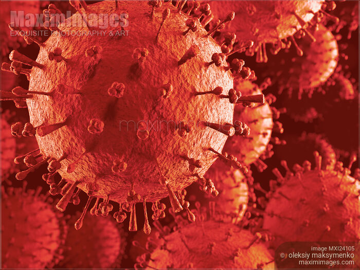 Stock photo of Flu virus Influenza A particles 3D illustration Buy commercial use license at MaximImages