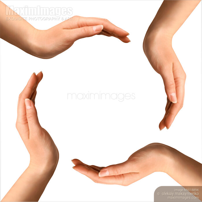 Stock photo of Four Hands Making a Circle Buy commercial use license at MaximImages