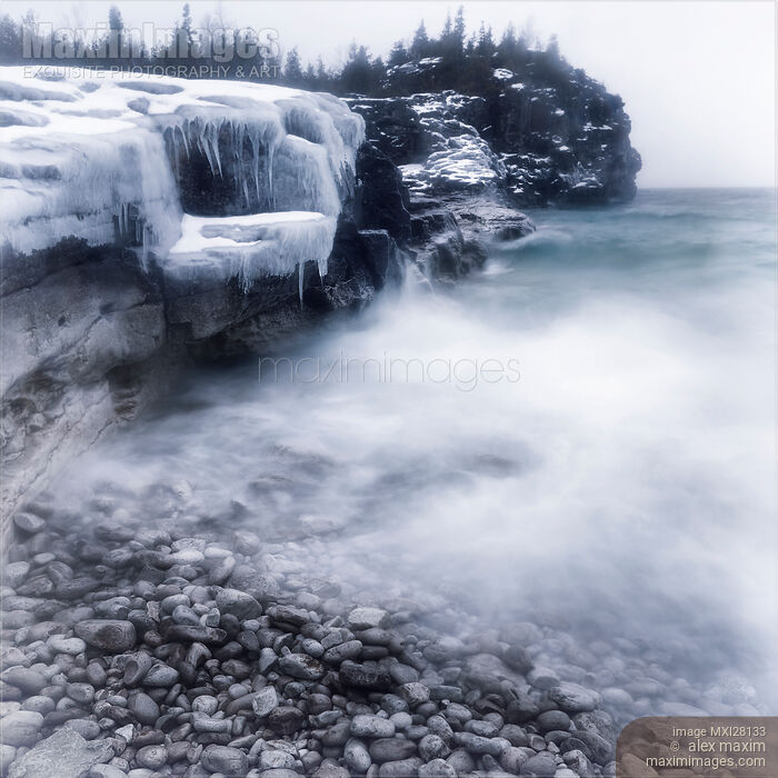 Frozen shore of Georgian Bay in winter Stock photo of Frozen shore of Georgian Bay in winter Buy commercial use license at MaximImages