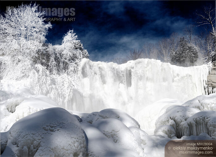 Stock photo of Frozen Webster's Falls in winter Buy commercial use license at MaximImages