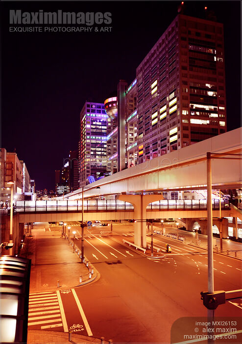 Stock photo of Fuji TV building at night in Odaiba Tokyo Buy commercial use license at MaximImages