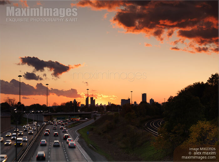 Stock photo of Gardiner Expressway Toronto During Sunset Buy commercial use license at MaximImages