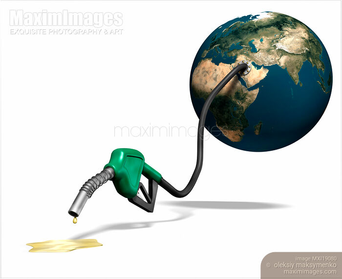 Stock image of Gas pump nozzle connected to Earth Buy commercial use license at MaximImages