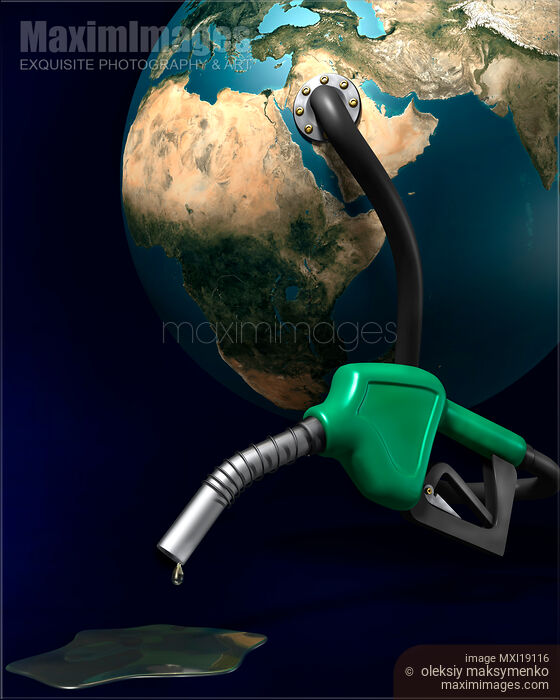 Stock image of Gas pump nozzle connected to Earth non-renewable resources concept Buy commercial use license at MaximImages