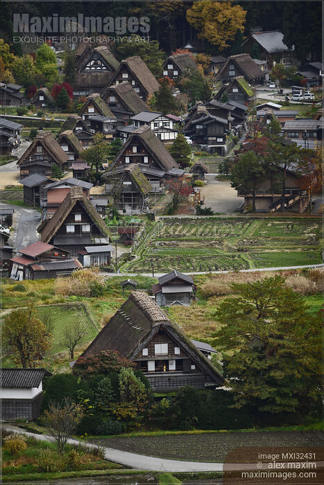 Stock photo of Gassho-zukuri Minka thatched roof Japanese farmhouses at Shirakawa-go village Japan Buy commercial use license at MaximImages