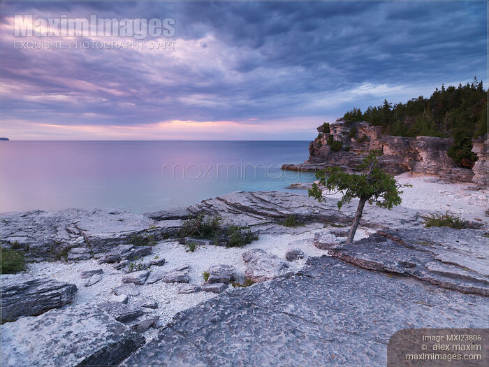 Stock photo of Georgian Bay Cliffs at Sunset Buy commercial use license at MaximImages