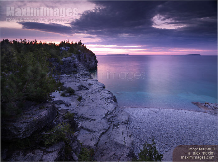 Stock photo of Georgian Bay Cliffs at Sunset Buy commercial use license at MaximImages