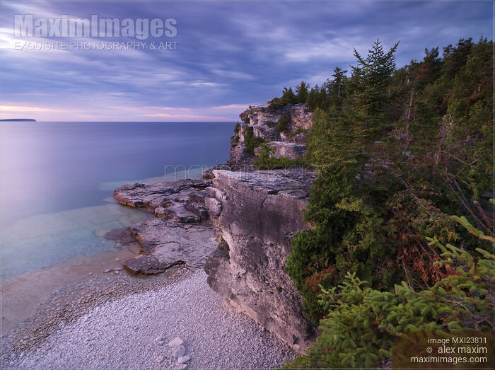 Stock photo of Georgian Bay Cliffs at Sunset Buy commercial use license at MaximImages