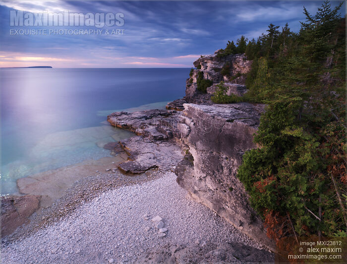 Stock photo of Georgian Bay Cliffs at Sunset Buy commercial use license at MaximImages