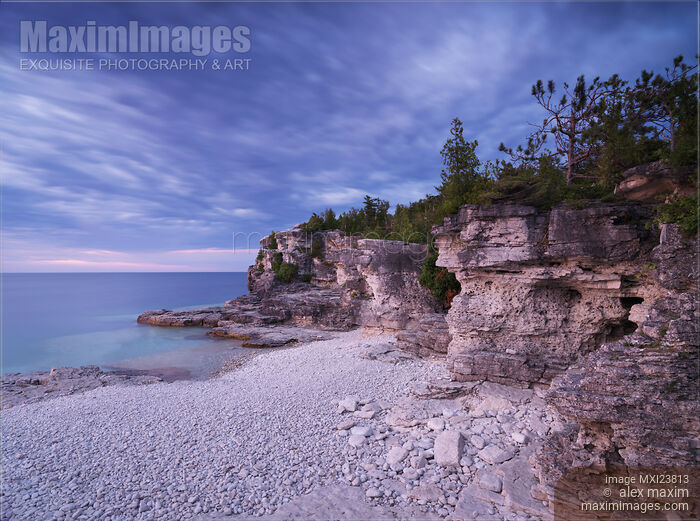 Stock photo of Georgian Bay Cliffs at Sunset Buy commercial use license at MaximImages