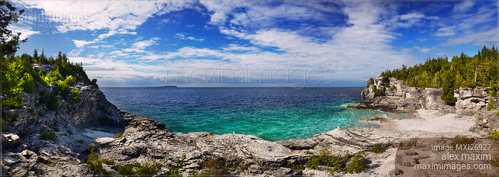 Stock photo of Georgian Bay rocky beach panorama at Bruce Peninsula Ontario Canada Buy commercial use license at MaximImages