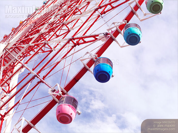 Stock photo of Giant Sky Wheel colorful gondolas in Odaiba Tokyo Buy commercial use license at MaximImages