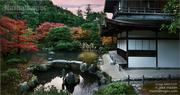 Stock photo of Ginkaku-ji Temple of the Silver Pavilion Zen garden at Kannonden hall in autumn Buy commercial use license at MaximImages