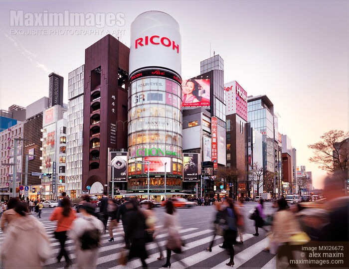 Stock photo of Ginza Tokyo Harumi Dori and Chou Dori intersection Buy commercial use license at MaximImages