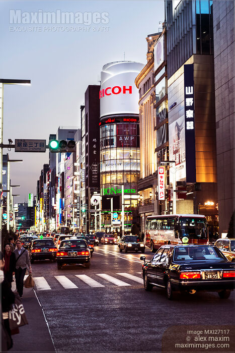Stock photo of Ginza Tokyo streets at dusk Buy commercial use license at MaximImages