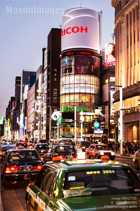 Stock photo of Ginza Tokyo streets at night Buy commercial use license at MaximImages
