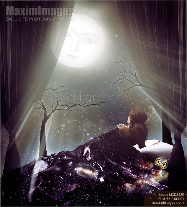 Stock photo of Glowing moon in the night sky spiritual cosmic illustration Buy commercial use license at MaximImages