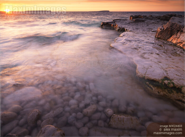Stock photo of Golden sunset over Georgian Bay Buy commercial use license at MaximImages