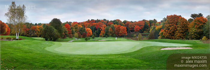 Stock photo of Golf course panorama in fall Buy commercial use license at MaximImages