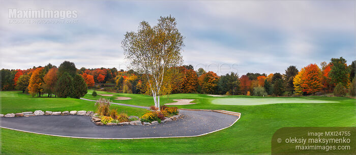Stock photo of Golf course panoramic fall scenery Buy commercial use license at MaximImages