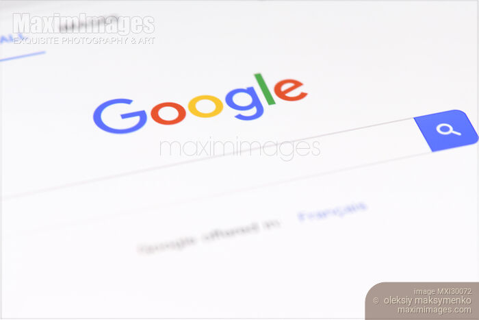 Google search website on the screen Stock photo of Google search website on the screen Buy commercial use license at MaximImages