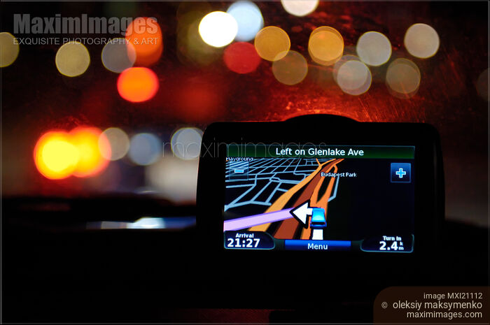 Stock photo of GPS on a Windshield of a Car Buy commercial use license at MaximImages