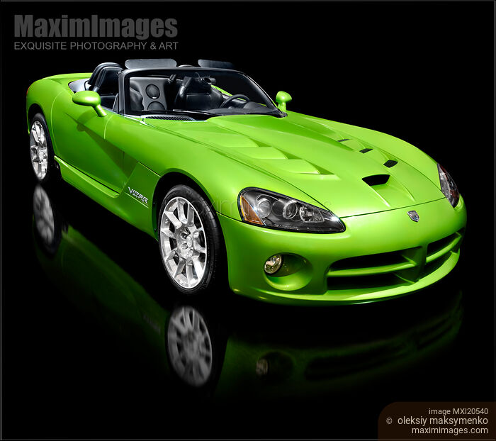 Stock photo of Green 2008 Dodge Viper SRT10 Roadster sports car Buy commercial use license at MaximImages