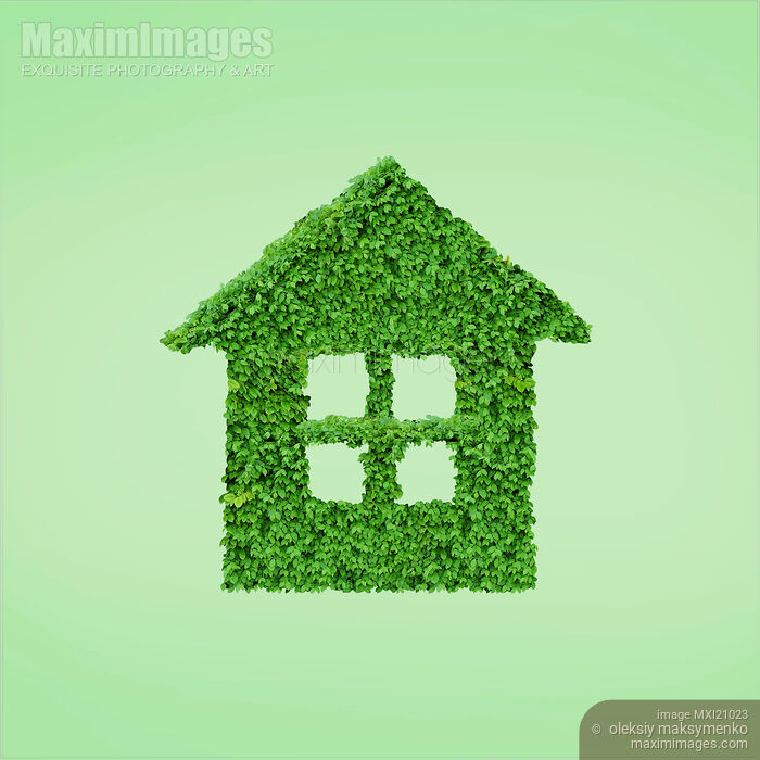 Green home conceptual symbol of a house made from green leaves Stock image of Green home conceptual symbol of a house made from green leaves Buy commercial use license at MaximImages