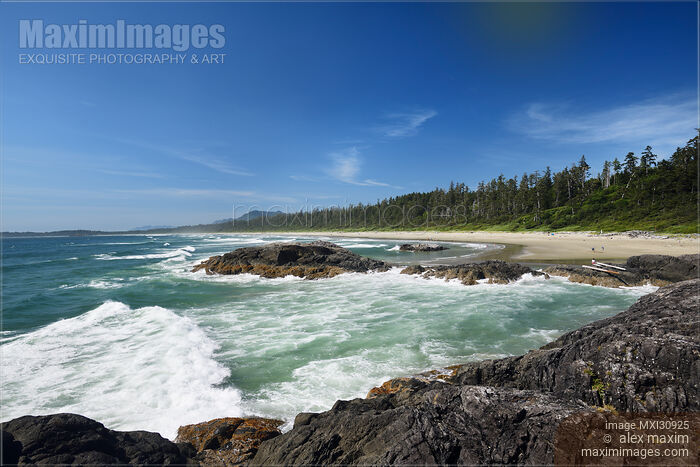 Stock photo of Green Point beach with big tidal waves at Pacific Rim National Park Reserve in Tofino BC Buy commercial use license at MaximImages