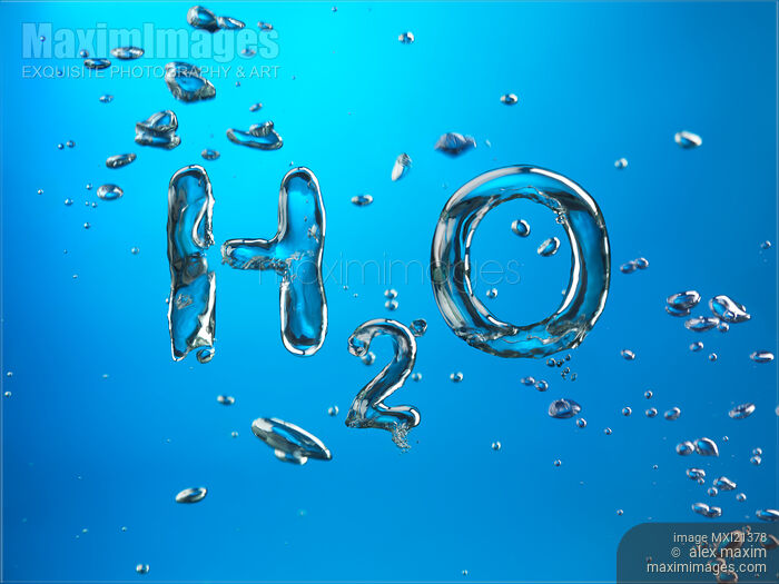 Stock photo of H2O Formula Made by Oxygen Bubbles in Water Buy commercial use license at MaximImages