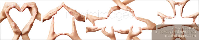 Stock photo of Hand Symbols representing concepts of insurance Buy commercial use license at MaximImages