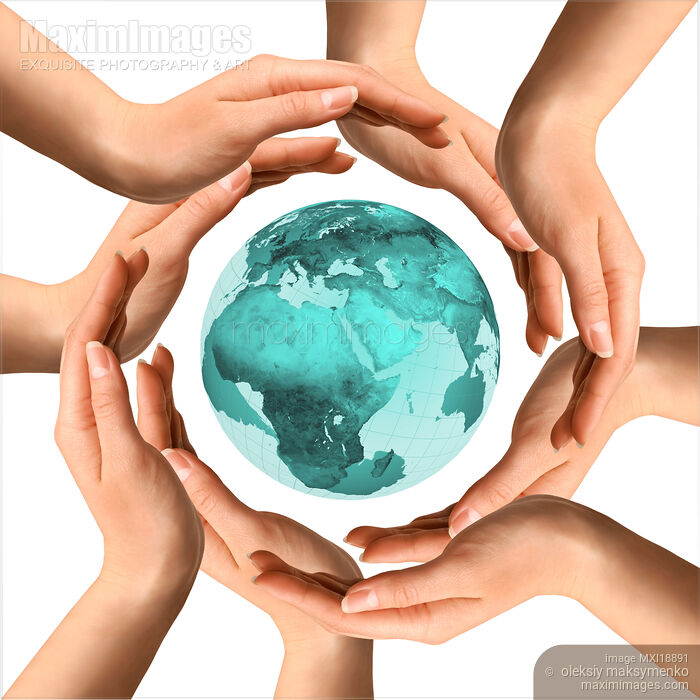 Stock photo of Hands Surrounding the Earth Buy commercial use license at MaximImages