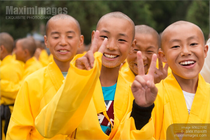 Happy smiling Shaolin chool students in Dengfeng China Stock photo of Happy smiling Shaolin chool students in Dengfeng China Buy commercial use license at MaximImages