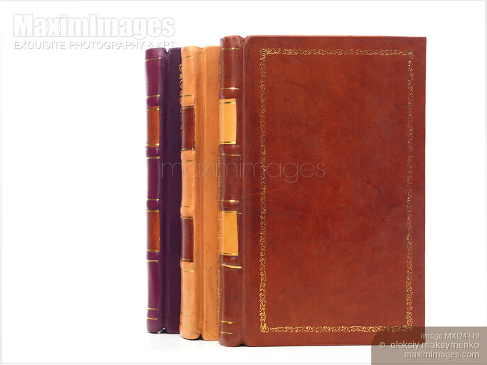 Stock photo of Hardcover leather bound books Buy commercial use license at MaximImages