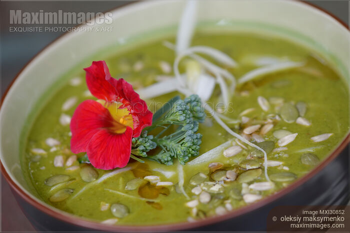 Healthy Green Goddess home-made soup made of fresh pureed organic greens and vegetables Stock photo of Healthy Green Goddess home-made soup made of fresh pureed organic greens and vegetables Buy commercial use license at MaximImages