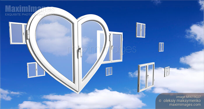 Heart shaped PVC Window over Blue Sky Stock image of Heart shaped PVC Window over Blue Sky Buy commercial use license at MaximImages