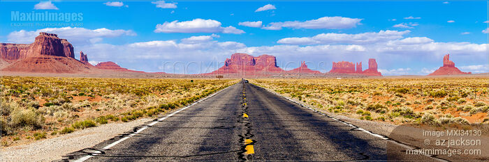 Stock photo of Highway in the Monument Valley Arizona USA Panoramic daytime landscape scenery Buy commercial use license at MaximImages
