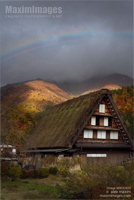 Historic Japanese house in a rural autumn scenery of Shirakawa-go village Japan Stock photo of Historic Japanese house in a rural autumn scenery of Shirakawa-go village Japan Buy commercial use license at MaximImages