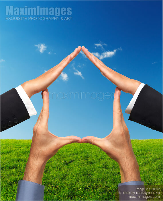 Stock photo of Home Conceptual Symbol Made by Hands Buy commercial use license at MaximImages