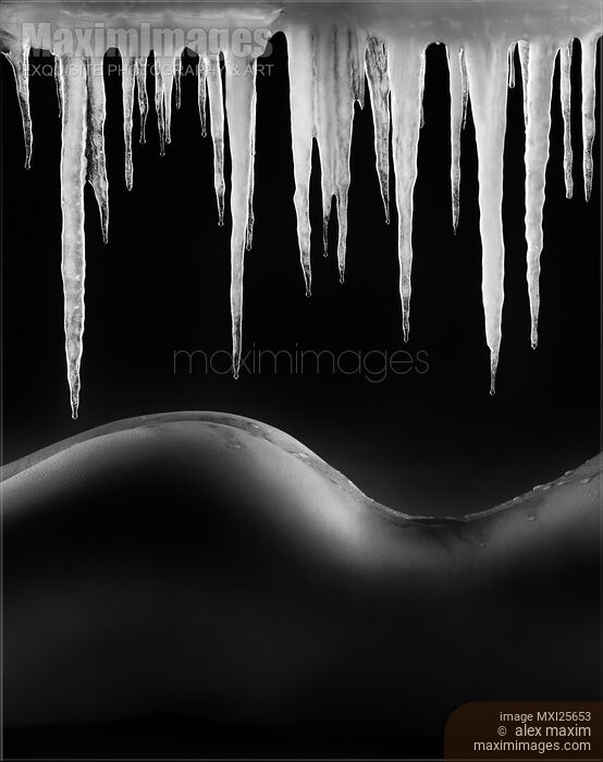 Hot naked woman body under melting icicles Black and white Stock photo of Hot naked woman body under melting icicles Black and white Buy commercial use license at MaximImages