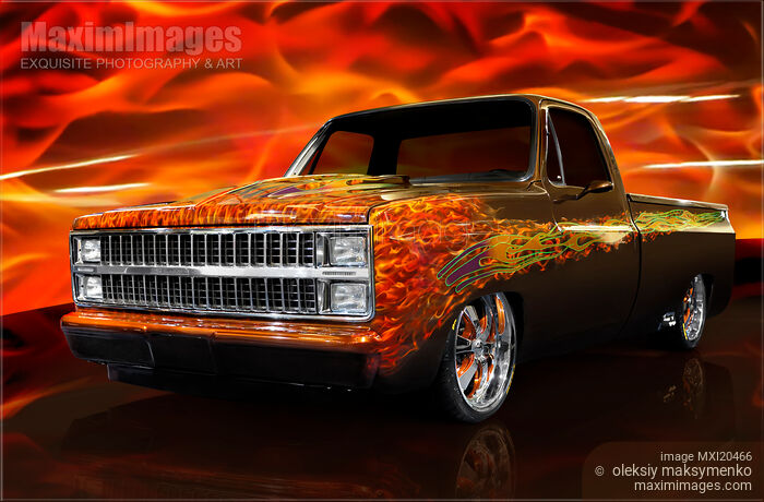 Stock photo of Hot Rod Chevrolet Scotsdale 1978 custom pickup truck Buy commercial use license at MaximImages